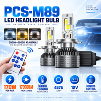 Phare LED télécommandé PCS-M89 170W 17000LM avec puce 4575, double tube en cuivre, H7 H11 9005 9006, homologué DOT E-mark FMVSS 12V 24V