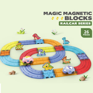 Jouet de voiture de course magnétique en plastique 3D 26 pièces Jouets magiques de dinosaures Créativité Tuiles magnétiques éducatives pour enfants - Product Image 1