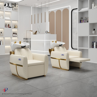 Fauteuil de lavage électrique avec repose-pieds réglable, bac à shampoing en céramique et unité de lavage arrière pour salon de coiffure