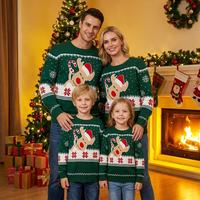 Pull tricoté familial personnalisé style européen et américain pour l'automne-hiver, motif renne et flocon de neige, tenue de Noël parent-enfant