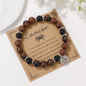 Brazalete de cuentas de piedra de ágata de lapislázuli natural Acero inoxidable 12 signo del zodiaco encanto pulsera regalo Pulseras de Moda - Product Image 3