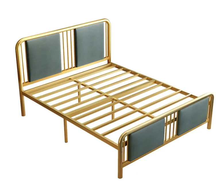 Marco de cama de hierro de acero inoxidable Simple moderno empaquetado suave plegable Individual Doble dormitorio apartamento Hospital sala de estar uso