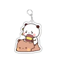 Porte-clés en résine acrylique Bubu Dudu mignon, figurine couple bébé ours gris et panda blanc, pendentif de sac, cadeau tendance