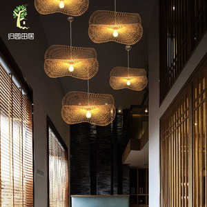 โคมไฟแขวนไม้ไผ่รูปวงรี E27 ไฟ LED 45 ซม. 55 ซม. 65 ซม. 75 ซม. 85 ซม. สำหรับโรงแรม เกสต์เฮาส์ แสงไฟสไตล์เซน - Product Image 5