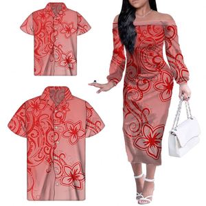 Robes personnalisées pour femmes, nouvelle collection, tenues de <span class=keywords><strong>famille</strong></span>, imprimé tribal polynésien rouge vintage, robes d'été pour femmes, robe à une épaule - Product Image 2