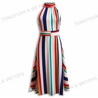 Nouveau design rayé tempérament licou cou banlieue robe tricotée été décontracté sans manches Midi femmes grande taille vêtements