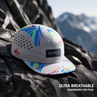 Casquette de camping 5 panneaux gris clair 4UGEAR, motif géométrique multicolore, aérations découpées au laser, visière plate, respirante, pour hommes et femmes