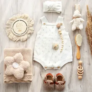 Newborn DIY Shower Gift Set Infant Toddler Girls Clothes Suspenders Solid Color Organic Cotton Baby Romper Plain bodysuit onesie