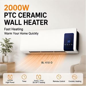 Chauffage mural compact intelligent en céramique PTC 1000W/2000W pour intérieur avec écran LED, télécommande tactile et éclairage pour une ambiance cosy - Product Image 1