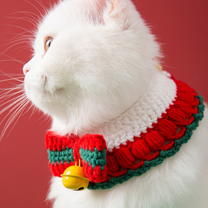 HOME PLANET Hot Selling Weihnachts katzen halsband Schal mit Glocken strick Weihnachts stil Katzen halsband Haustier halsband Haustier zubehör - Product Image 3
