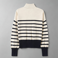 Nouvelle collection automne 2026 – Pull en maille rayé à col montant et fermeture éclair pour femme, style urbain européen et américain, directement de l'usine, personnalisable OEM/ODM