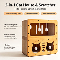Tempat Tidur dan Tiang Garuk Kucing Dua Tingkat, Papan Padat, Kertas Bergelombang, Bebas Serat, Mainan Indoor