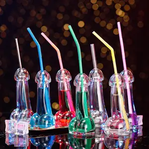 Delove Wholesale Creative Glass Dildo Cup Bar Nightclub Cocktail Cup Glass Straw Cup Adult Sex Toys