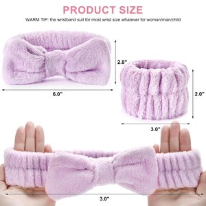 Ensemble de bandeaux et de bracelets de <span class=keywords><strong>spa</strong></span> pour femmes, en polaire corail douce et élastique, pour maquillage et soins personnels, avec logo personnalisé - Product Image 2