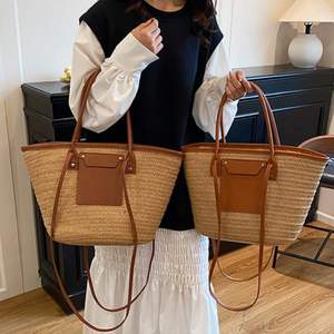 Sac de plage en paille grande capacité, sac à bandoulière tressé à la main, polyvalent pour les vacances à la mer et l'été - Product Image 3