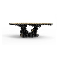 Table de salle à manger moderne de luxe en acier inoxydable plaqué or avec dessus ovale en fonte laquée pour la maison et les meubles d'hôtel