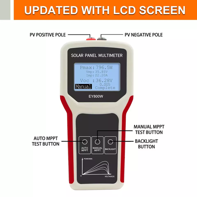 High Quality 800W MPPT LCD Solar Panel PV Tester Smart Current Voltage Multimeter Tester Digital Meter Solar Power Tester VOC