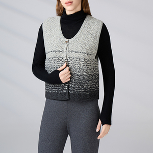 Custom Gradient Color V-Neck <b>Knit</b> Vest 100% Wool <b>Women</b> Sleeveless Button Down Cardigan Casual Layered <b>Knit</b> <b>Waistcoat</b> - Product Image 1