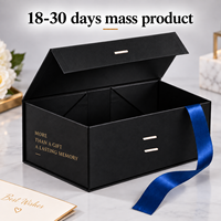 Boîtes de luxe pliables pour cosmétiques, avec fermeture magnétique, ruban bleu, noir, personnalisées, pour bijoux, boîte cadeau pliable