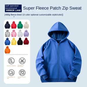 <span class=keywords><strong>Felpa</strong></span> con cappuccio Unisex Custom 350gsm in bianco Full Zip in pile <span class=keywords><strong>oversize</strong></span> pesante nero rosso inverno calda Casual con stampa a sbuffo - Product Image 2