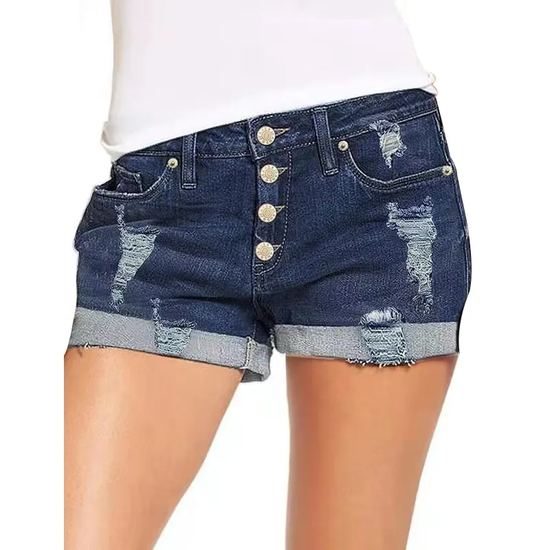 Shorts jeans rasgados de cintura alta para mulheres, calças retas largas para emagrecer, novo estilo coreano, verão 2024, novo estilo coreano, seção fina solta