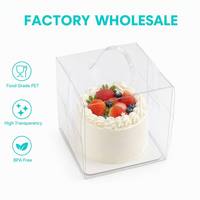 Boîte à gâteau pliable transparente en PET carrée avec poignée portable, conteneur jetable pour mini-gâteau d'anniversaire en mousse chiffon de 4 pouces