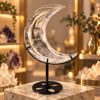 Décoration en cristal de quartz clair en forme de croissant de lune de 15,5 cm, pierre de guérison, ornement de lune, décoration de bureau, cadeau