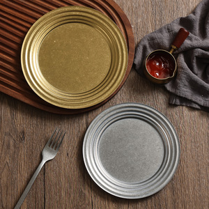 Stainless Steel Round Retro Cafe Gold Dessert Tray 18cm For Hotel Meals - Product Image 1