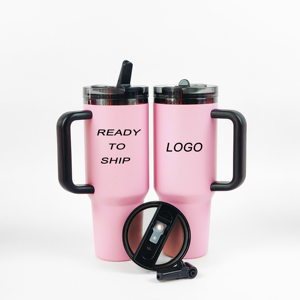 Tùy chỉnh BPA-free đôi-tường thép không gỉ Messi cup dê màu hồng 40oz leakproof lật rơm Tumbler với xử lý - Product Image 1