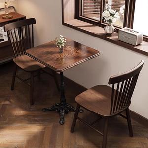American Retro Style Wooden <b>Table</b> and Chairs for Youth Hostel Use <b>Square</b> Tabletop Commercial Restaurant Furniture Wooden Frame E - Product Image 4