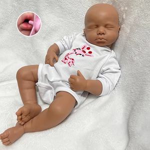 Muñeca Reborn <span class=keywords><strong>de</strong></span> <span class=keywords><strong>Silicona</strong></span> Sólida <span class=keywords><strong>de</strong></span> Cuerpo Completo <span class=keywords><strong>de</strong></span> 20 Pulgadas, Muñeca Reborn Africana con Boca Abierta, Realista, Sin Pintar - Product Image 1