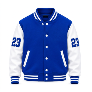 Blue <b>White</b> <b>Men's</b> Solid Embroidered Varsity Jacket Regular Fit Button Front <b>Fleece</b> Pullover Hooded Sweatshirt Autumn Winter - Product Image 5