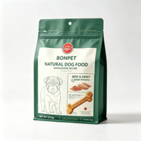Sachet personnalisé à fond plat en aluminium Doypack, résistant à l'humidité, avec fermeture éclair, pour aliments pour chiens et friandises pour animaux de compagnie