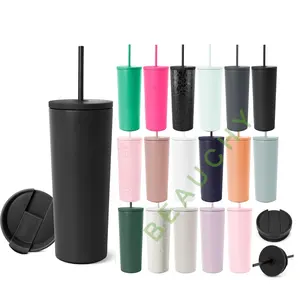 2023 Hot Sale Custom Logo Stainless Steel Tumbler Double Wall Vacuum Insulated Travel Coffee Cup Tumbler with 2 lids and Straw