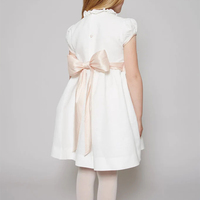 Nouvelle robe d'été à manches courtes rose avec nœud smocké, robe blanche à fleurs, robe de mariage pour filles, 2022