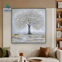 Peinture à l'huile sur toile de paysage d'arbre monochromatique peinte à la main, design personnalisé d'usine, art mural d'arbre gris