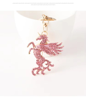Porte-clés Licorne Adorable Incrusté de Strass et Cristaux, Cadeau Fantaisie pour l'Année du Cheval, Accessoire de Sac