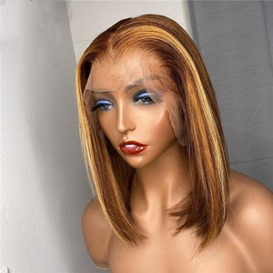 Dropshopping-Peluca de cabello humano sin procesar, postizo de encaje Frontal, Color marrón ombré, 4/27 ondas rectas, corte Bob, B08 - Product Image 3