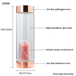 Botella de agua de cristal de 500ml al por mayor para mujeres con piedras preciosas de borosilicato de amatista de cuarzo rosa curativas para el bienestar - Product Image 5