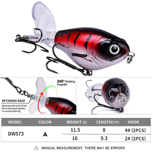 Kit de leurres de pêche flottants ABS 12g/16g avec queue rotative, leurres de surface Minnow Crankbait pour la pêche au bar, à la truite et au brochet, avec hélice Whopper - Product Image 3