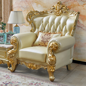 Canapé de Salon de Luxe Royal Européen pour Villa, Ensemble de Canapés Sculptés en Bois Massif Or Champagne, Combinaison 123, Meubles de Salon - Product Image 3
