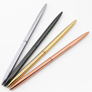 Personalized High End Simple Twist Slim Pen With Printing Custom Logo Fine Metal body Barrel Clips Silver Black Hotel Ballpoint