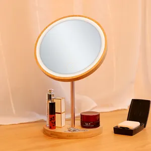 La migliore vendita specchio cosmetico a LED dimmerabile specchio cosmetico a LED in bambù ricaricabile USB ricaricabile