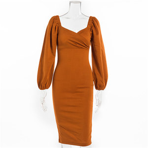 Ultimo Design OEM <span class=keywords><strong>Abito</strong></span> Midi Elegante da Donna con Maniche <span class=keywords><strong>a</strong></span> Sbuffo, Vestito Aderente Sexy <span class=keywords><strong>a</strong></span> Maniche Lunghe per l'Autunno - Product Image 6