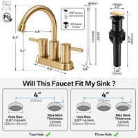 Robinet mitigeur de lavabo 3 trous en acier inoxydable SUS304 OEM, 1,2 GPM, pour projets hôteliers, vente en gros