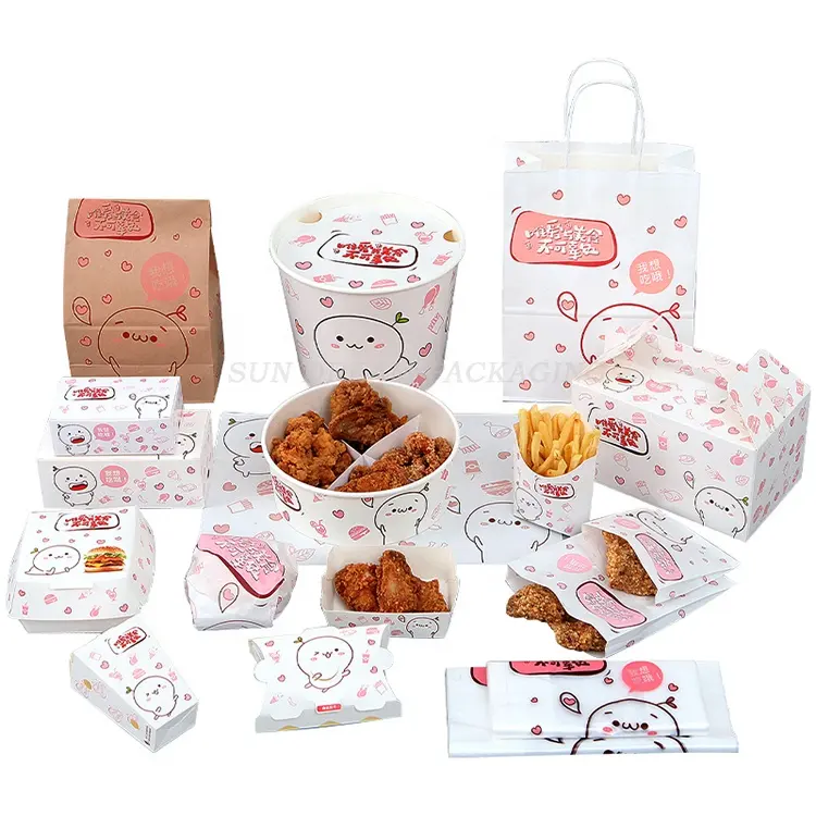 Бумажный пакет для еды на вынос, бумажный пакет из крафт-бумаги, Белый Картонный упаковочный ящик для жареной курицы с логотипом, лоток для хот-догов