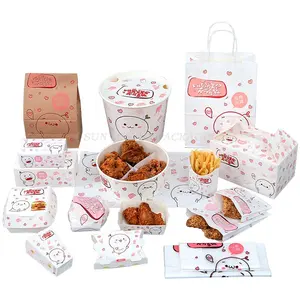 Takeaway Kraft Paper Bag Paper Bags Food Grade White Cardboard Fried Chicken Packing Box with logo hot dog tray