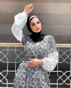 Оптовая продажа, модное элегантное платье с принтом, длинные пляжные платья с коротким рукавом в богемном стиле для мусульманских женщин