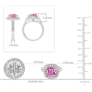 SGARIT custom 14K gold <b>Cushion</b> Cut LAB Pink sapphire gemstone <b>Ring</b> With Pave Diamond Halo Women's Luxury Engagement <b>Ring</b> Jewelry - Product Image 2