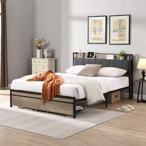 DB <b>Queen</b> Size Metal Platform <b>Bed</b> <b>Frame</b> Upholstery <b>Storage</b> USB LINER Footboard Drawers Headboard for Home Warehouse Application - Product Image 2